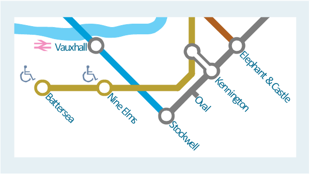 Tube map, wheelchair access, road, river, line, station, road, National Rail Train Station,