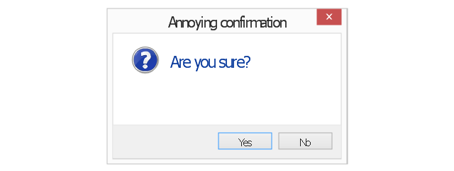 Annoying confirmation, standard command button, normal text, icon overlay, default command button, command area, close window button, annoying confirmation,