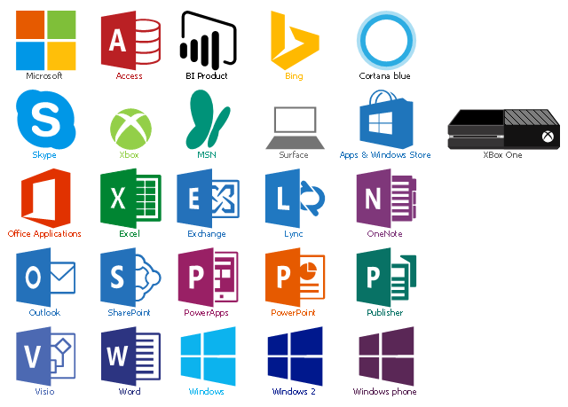 Microsoft software apps icon set, Xbox, XBox One, Word, Windows phone, Windows, Visio, Surface, Skype, SharePoint, Publisher, PowerPoint, Outlook, OneNote, Microsoft, MSN, Lync, Exchange, Excel, Bing, Apps & Windows Store , Access,  Office Applications,