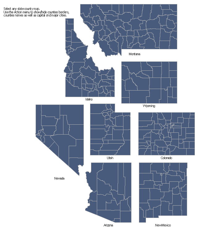County maps of Mountain states, Wyoming county map, WY, Utah county map, UT, New Mexico county map, NM, Nevada county map, NV, Montana county map, MT, Idaho county map, ID, Colorado county map, CO, Arizona county map, AZ,