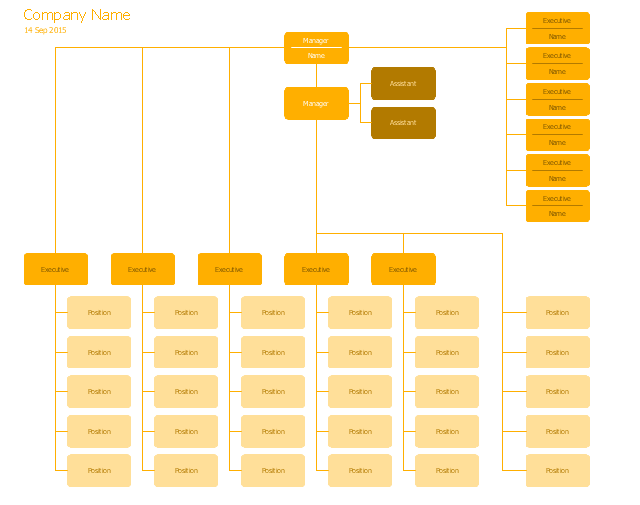 Hierarchical org chart template, title, date, position, manager, executive, assistant,