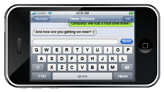 iPhone GUI, screen, modal view, message box, message box, status bar, navigation bar, keyboard control, iPhone