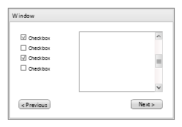 Wireframe GUI template, window, text area, scrollbar, check box group, button,
