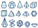 Solid geometrical figures, tetrahedron, pyramid with flat top, pyramid, pentagonal pyramid with flat top, pentagonal cone, octahedron, irregular polyhedron, icosahedron, half sphere, dodecahedron, cuboid, rectangular cuboid, right cuboid, rectangular box, rectangular hexahedron, right rectangular prism, rectangular parallelepiped, cube, cone with flat top, cone,
