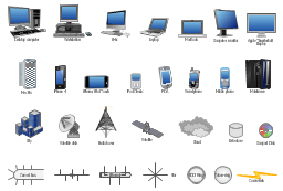 Computer network icons, workstation, star network, smartphone, satellite dish, satellite, radio tower, mobile phone, cell phone, mainframe, laptop computer, iPod Classic, iPhone, iPod Touch, iPhone 4, iMac desktop, desktop computer, desktop PC, data store, curved bus, computer monitor, compact disk, cloud, city, bus, Token-ring, PDA, MacBook, Mac Pro, FDDI ring, Ethernet, Comm-link, Apple Thunderbolt Display,