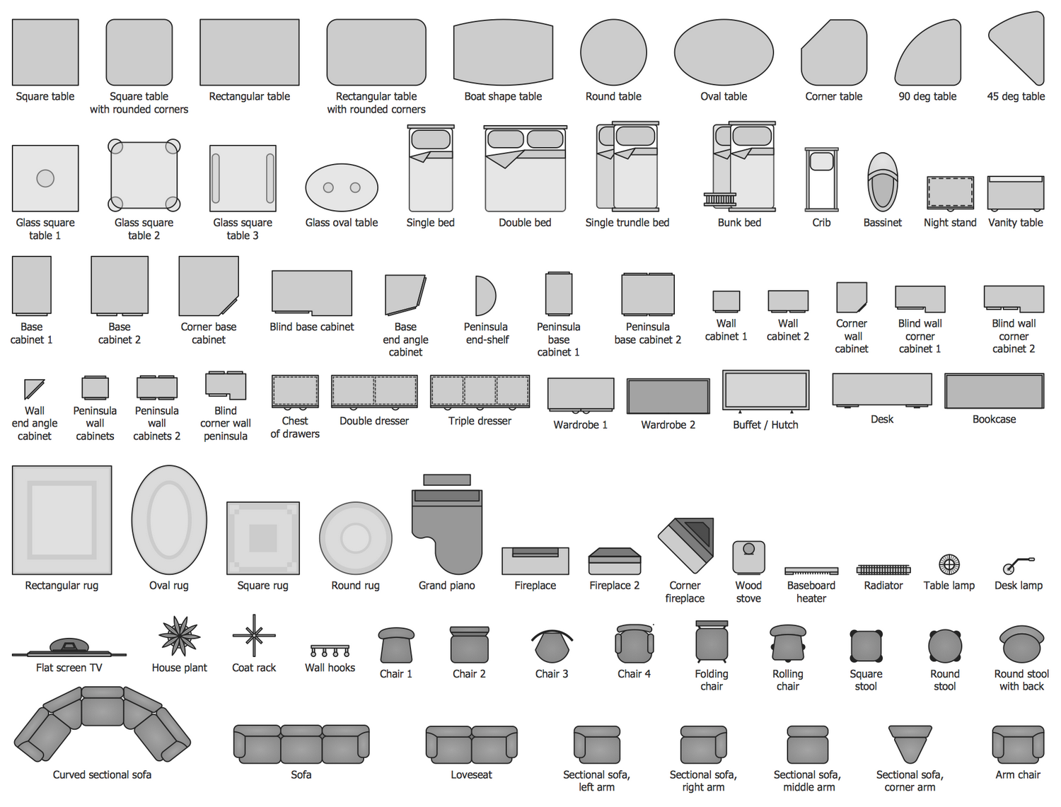  A house floor plan with furniture arrangement and design suggestions, including a variety of furniture types and styles, such as beds, tables, chairs, sofas, and storage units.