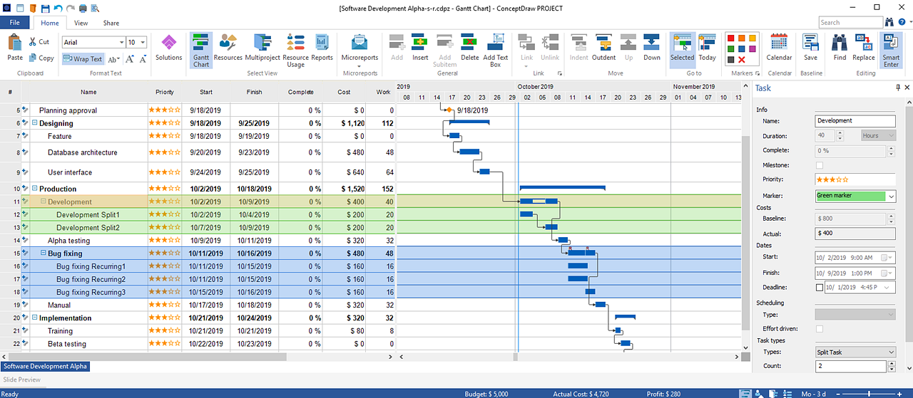 conceptdraw project move tasks between projects