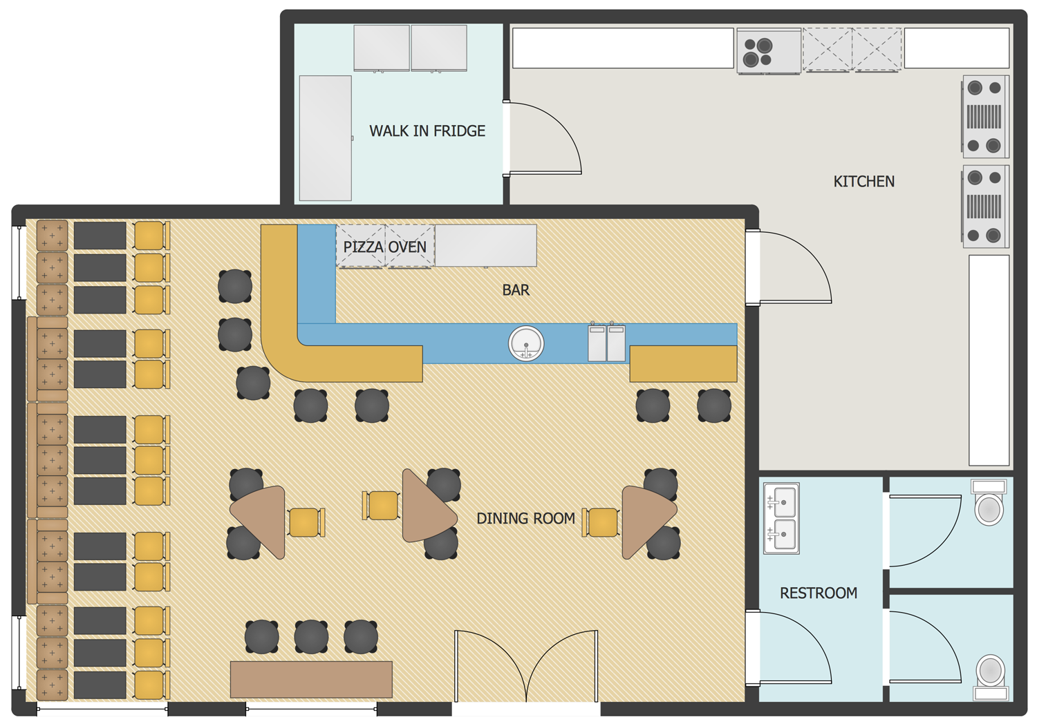 Restaurant Floor Plan Layout Floorplans Click   Building Cafe Restaurant Plans Pizzeria Plan 