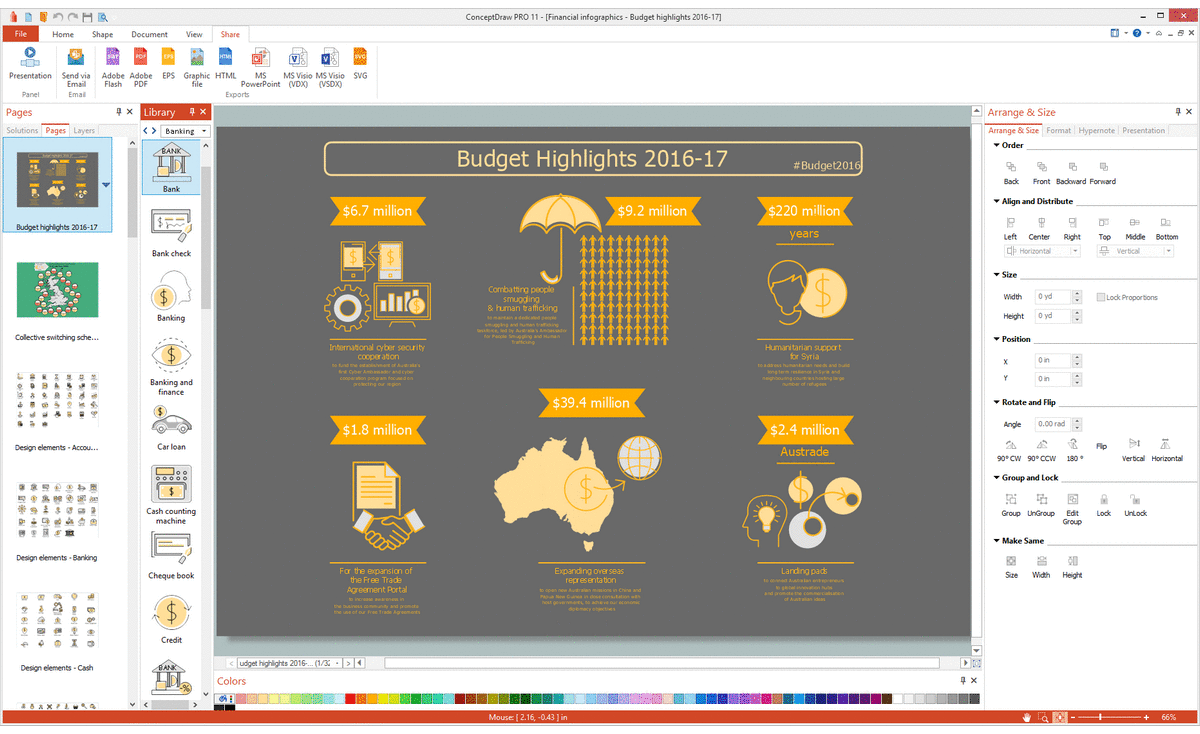 Financial Infographics solution for Microsoft Windows and Apple macOS