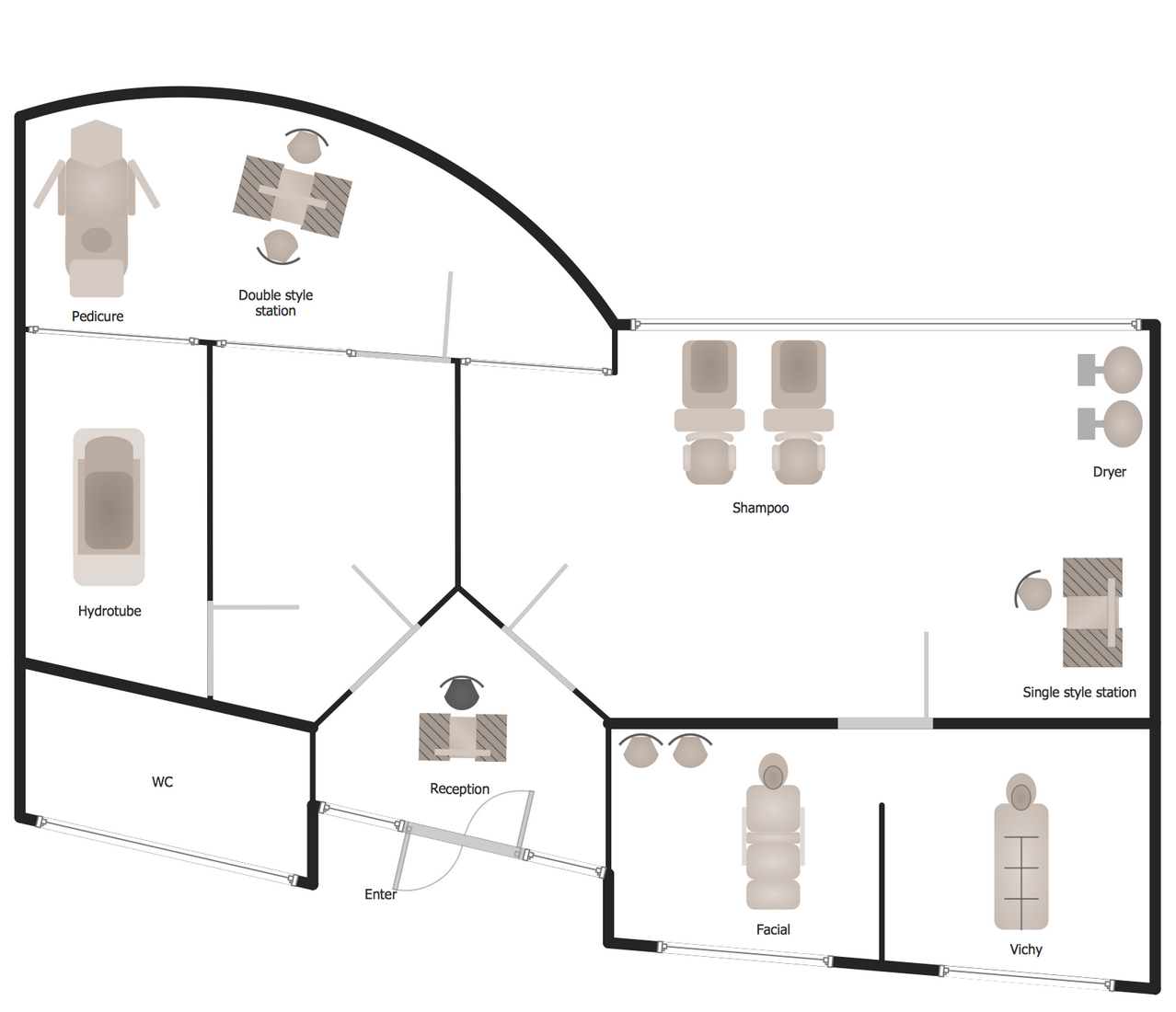 Gym and Spa Area Plans Solution  ConceptDraw.com