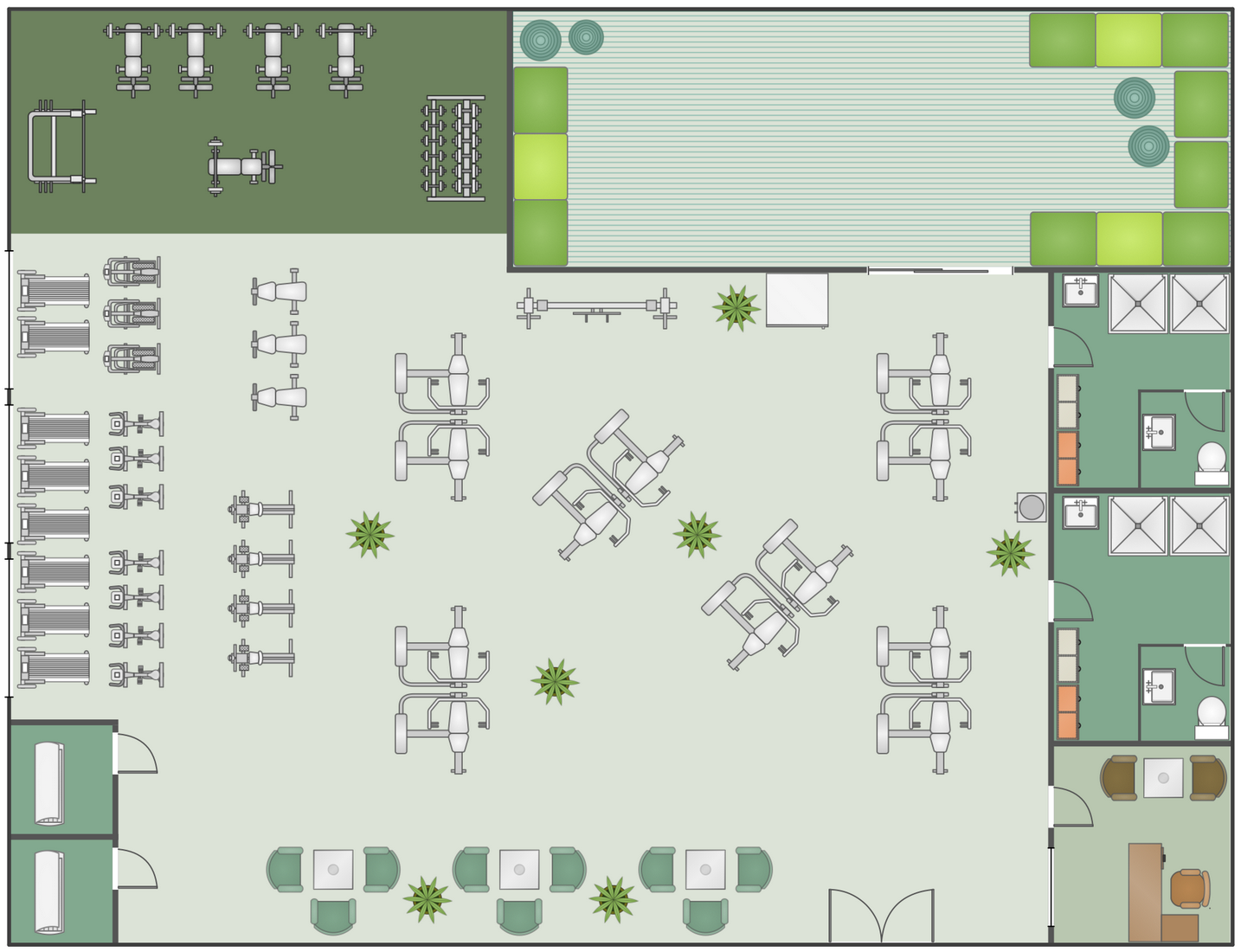 Fitness Gym Building  Gym  and Spa Area Plans Solution ConceptDraw com