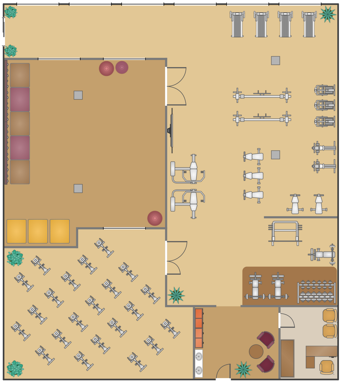 Fitness Club Floor Plans  Gym  and Spa Area Plans  Solution ConceptDraw com