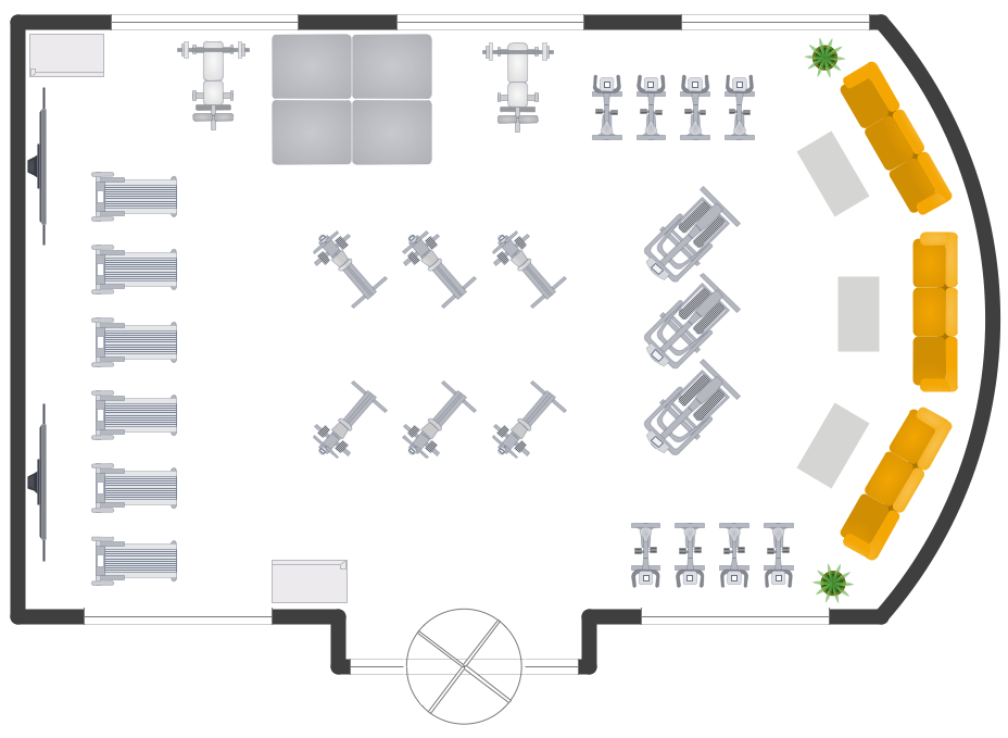 Gym Floor Dimensions  Gym  and Spa Area Plans Solution ConceptDraw com