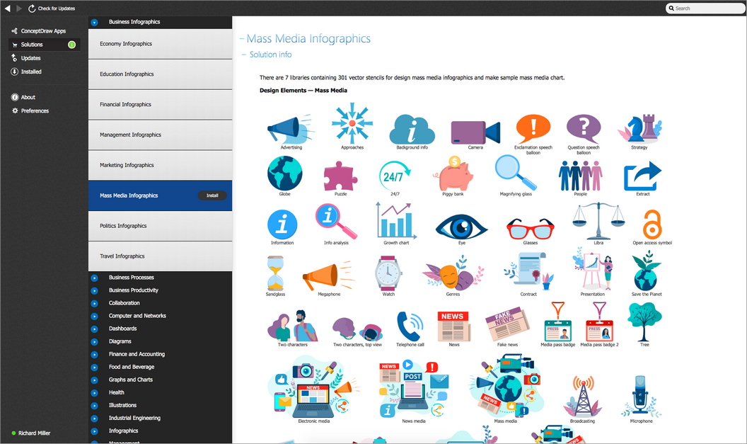 Mass Media Infographics solution - Install