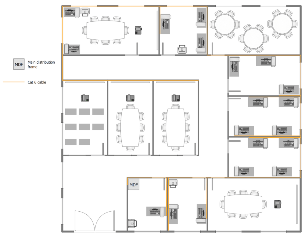 Office Floor Plan Layout And Network Cabling : Network Diagram Software ...