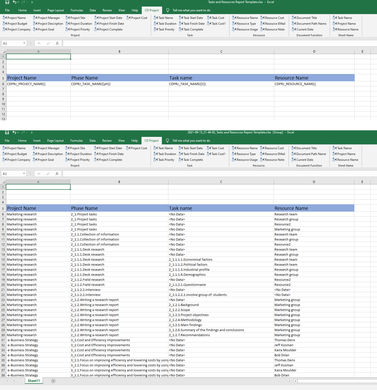 Tasks and Resources Report Template