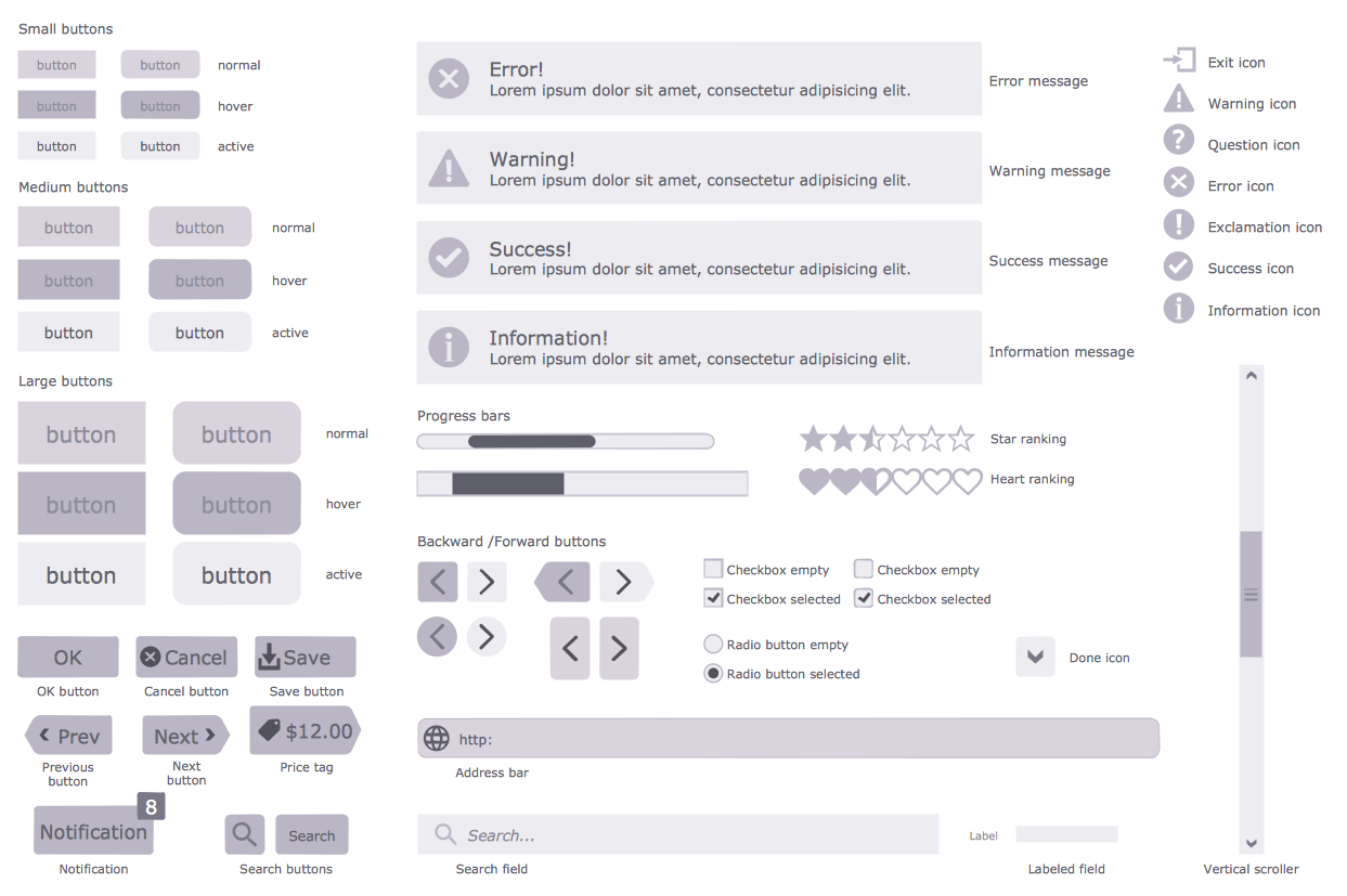 Website wireframe - Icons library