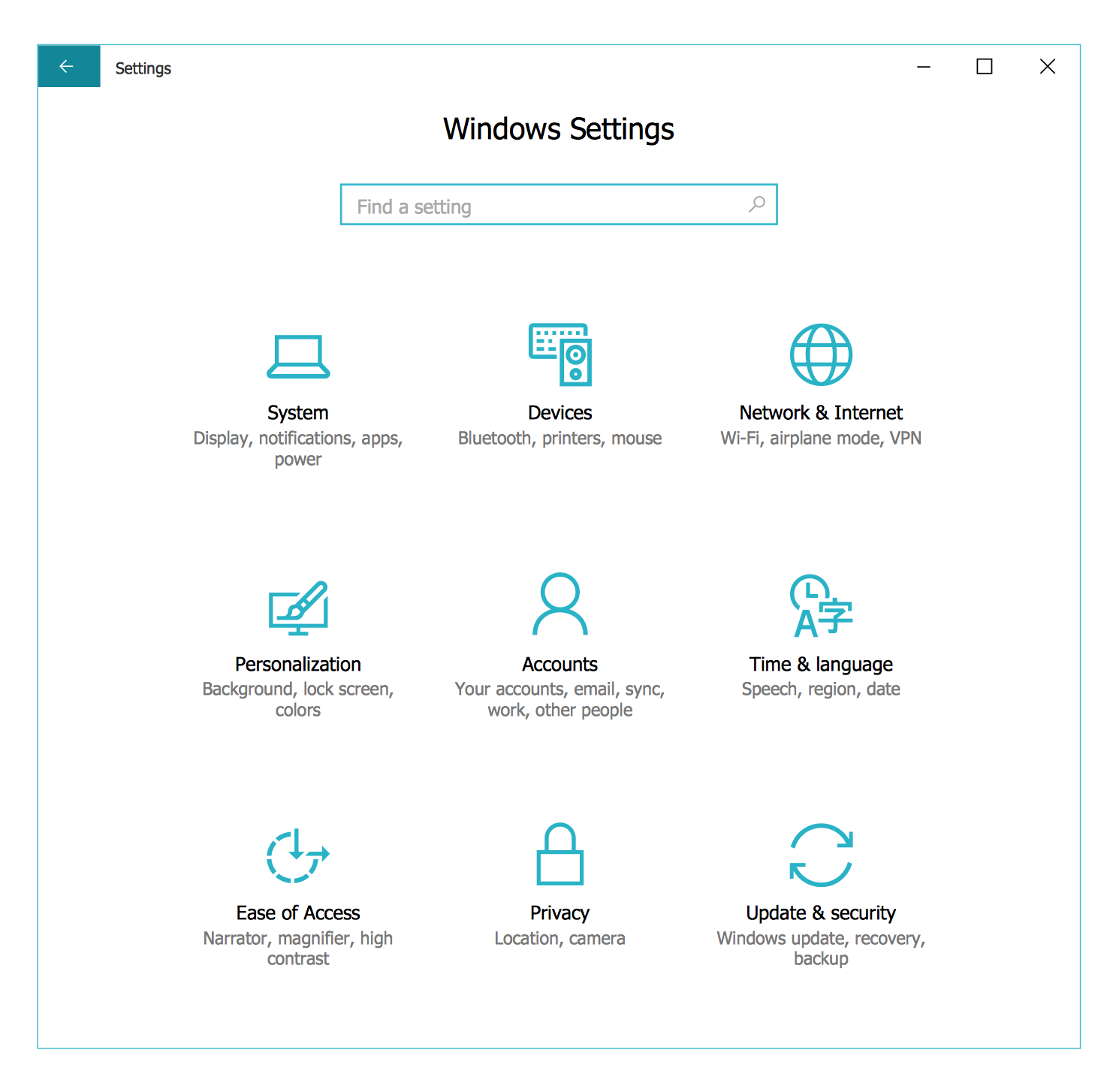 Windows 10 User Interface — Settings App
