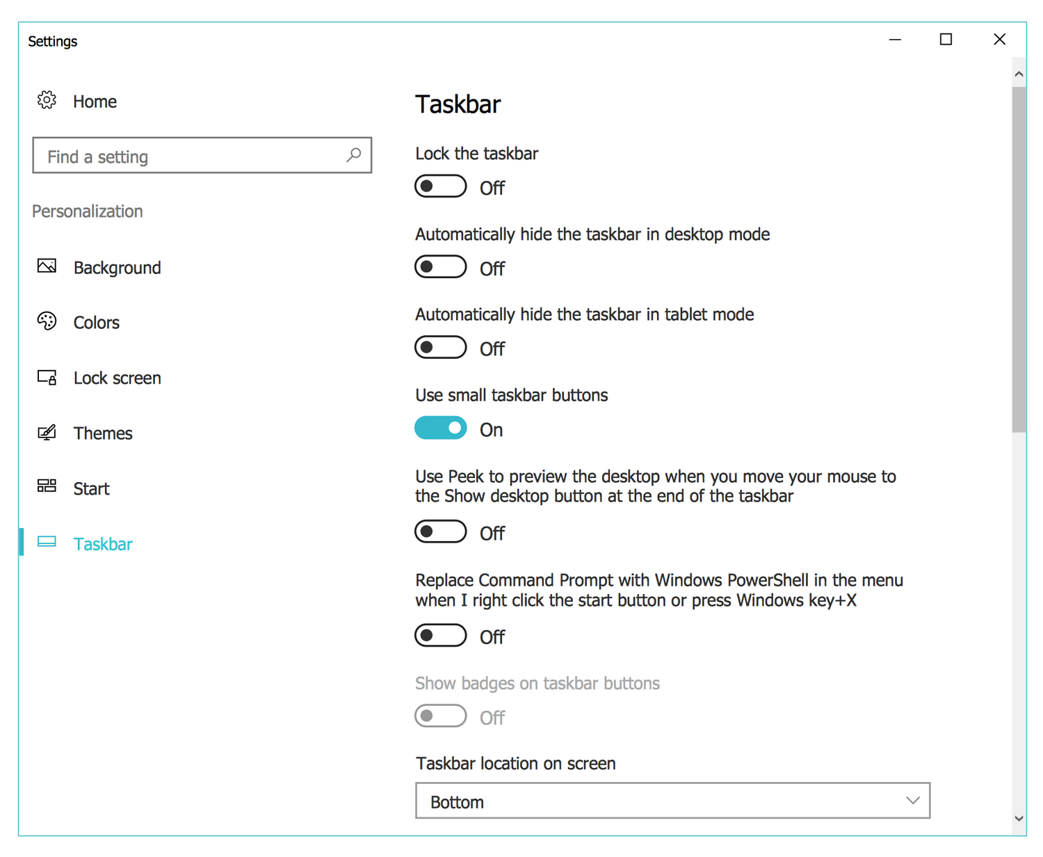 Windows 10 User Interface — Taskbar Settings
